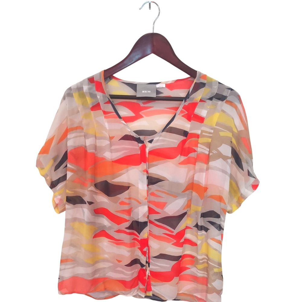 Maeve Anthropologie‎ 100% Silk Abstract Print Button Front Blouse Orange Small
